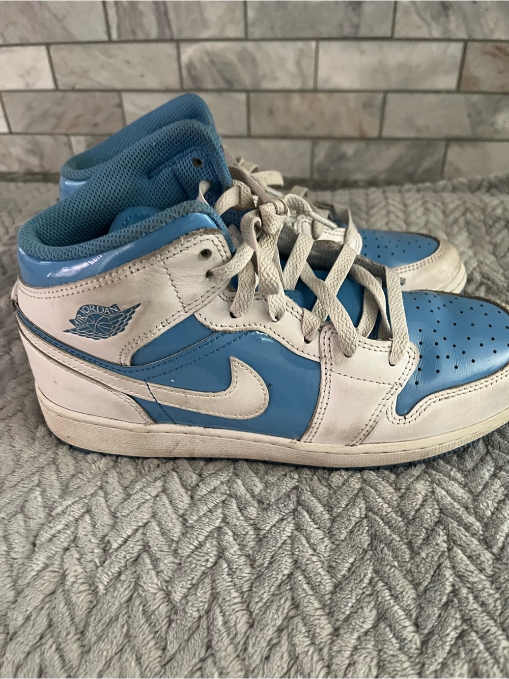 Jordan Kids High-Top Sneakers in White and Light Blue